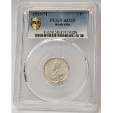 AUSTRALIA 1918 . SIXPENCE . PCGS AU58 AUSTRALIA 1918 . SIXPENCE . PCGS AU58